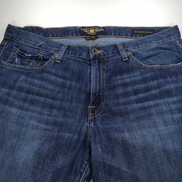 Lucky Brand Mens 221 Original Straight Blue Jeans 36x30 Denim Cuff Wear - Picture 9 of 12